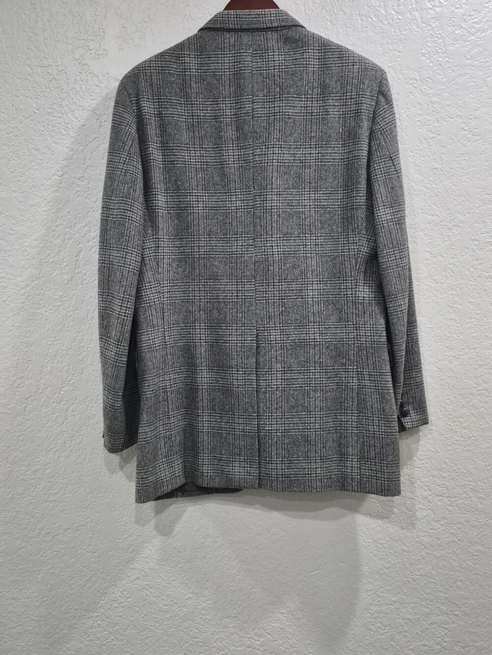 Vintage Gino Salvaggi Wool & Camel Blend Glen Plaid Blazer 43L Gray
